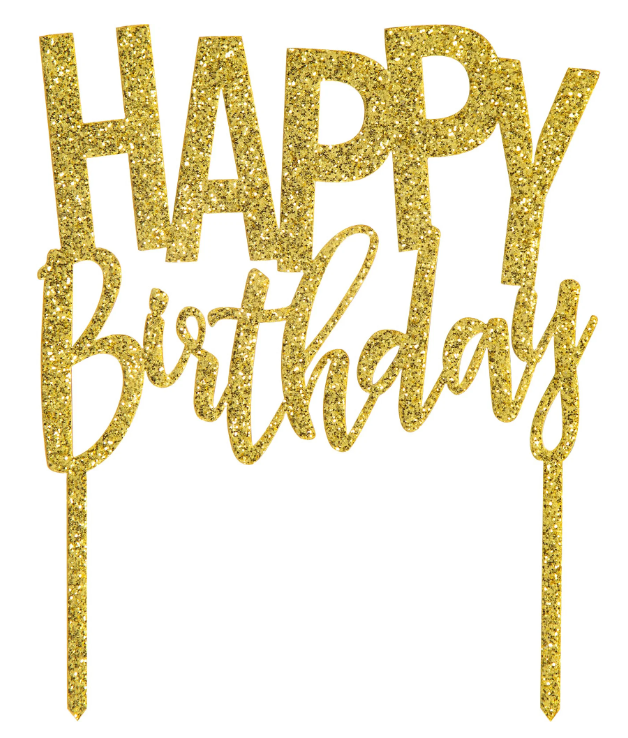 Gold Glitter Happy Birthday Cake Topper, 4.5" x 5.5"