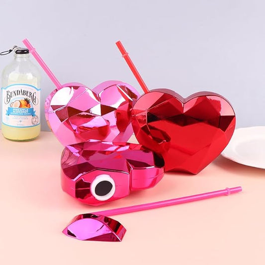 Disco Ball-Heart Shape Cup with Straw (RED)