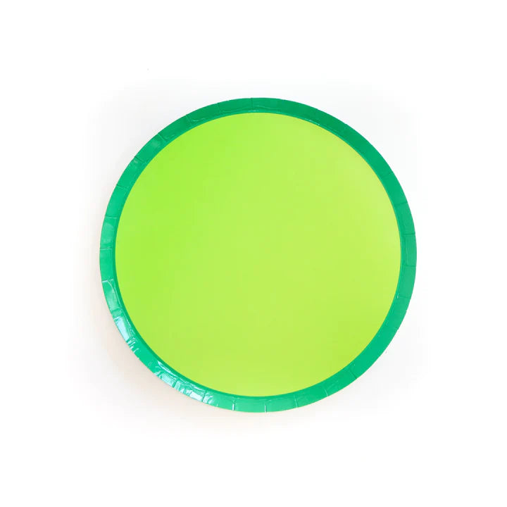 COLOR BLOCKED SMALL PAPER PLATES - GREEN/LIME GREEN