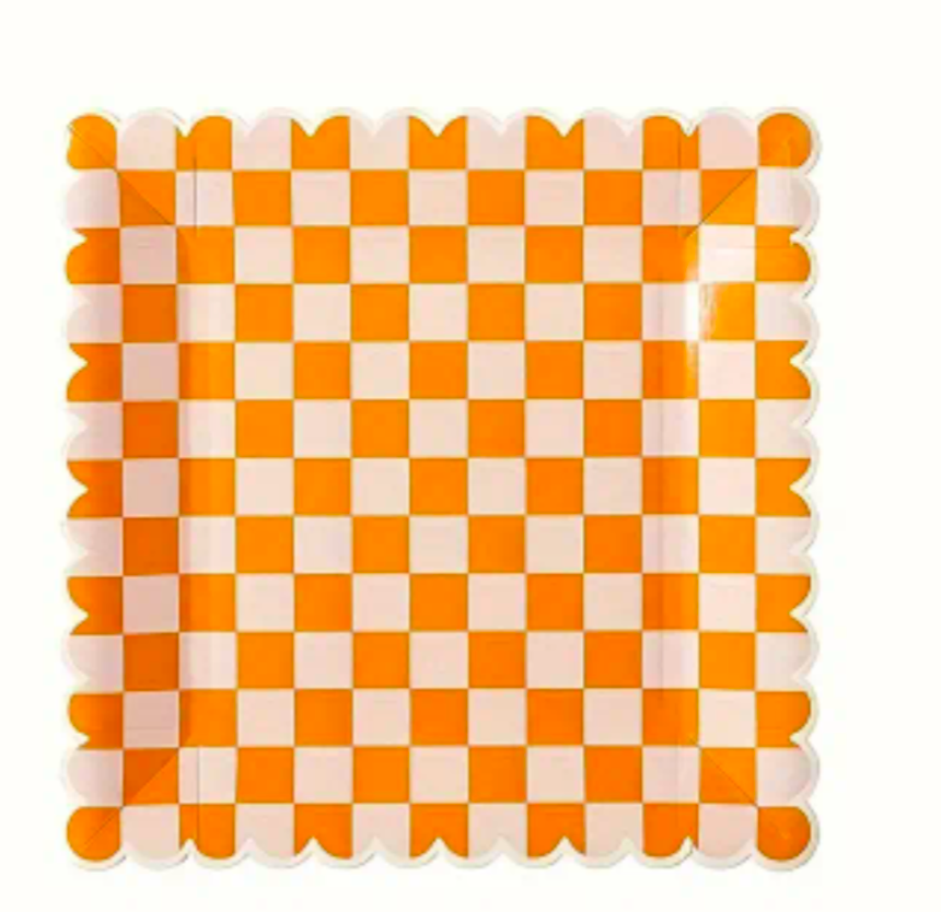 Orange & Pink Checkered Square Lunch Plates 8ct